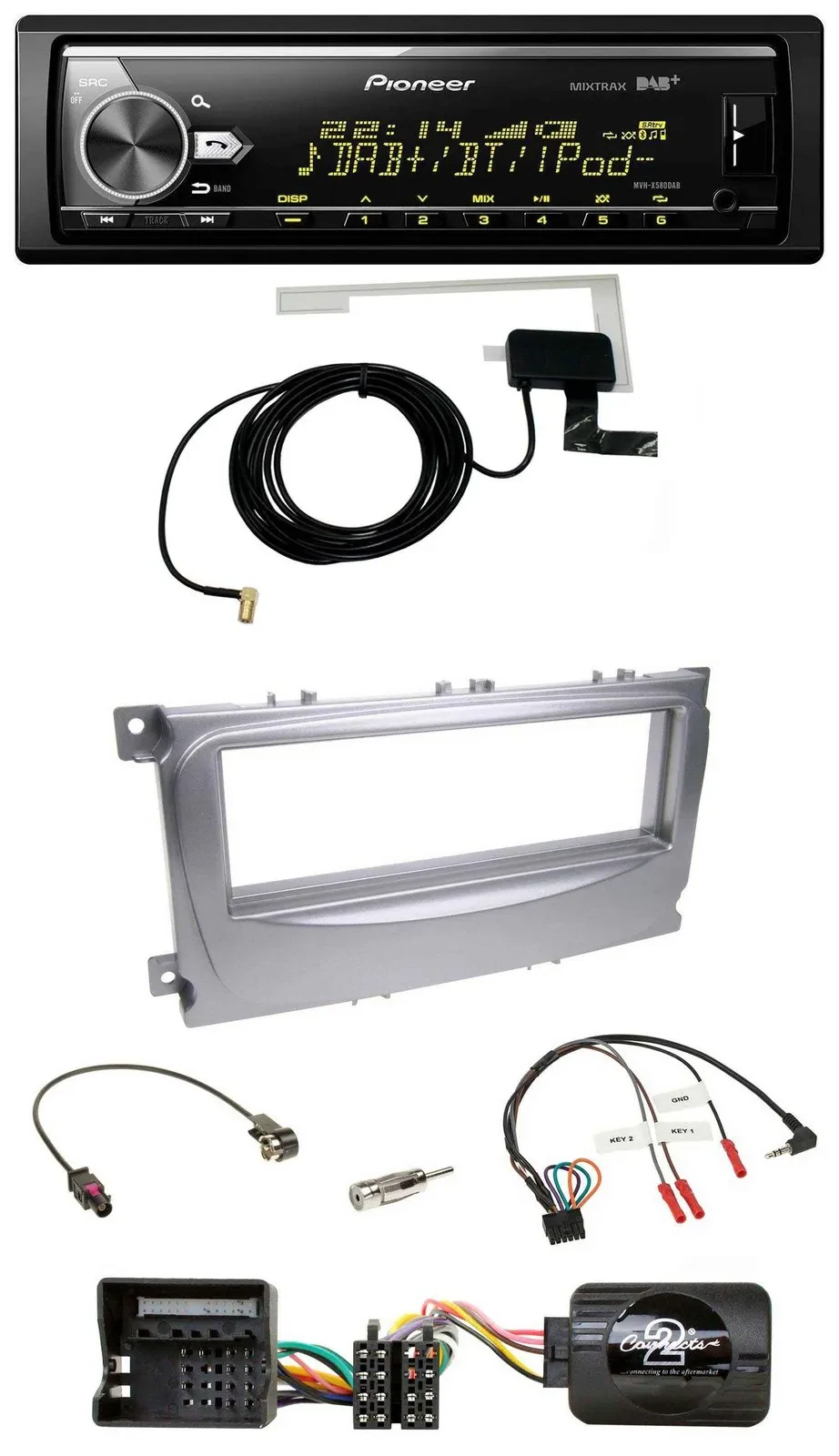 Автомагнитола Pioneer Bluetooth DAB USB, совместимая с кнопками на руле, для Ford Galaxy/C-Max (с 2007)/Focus