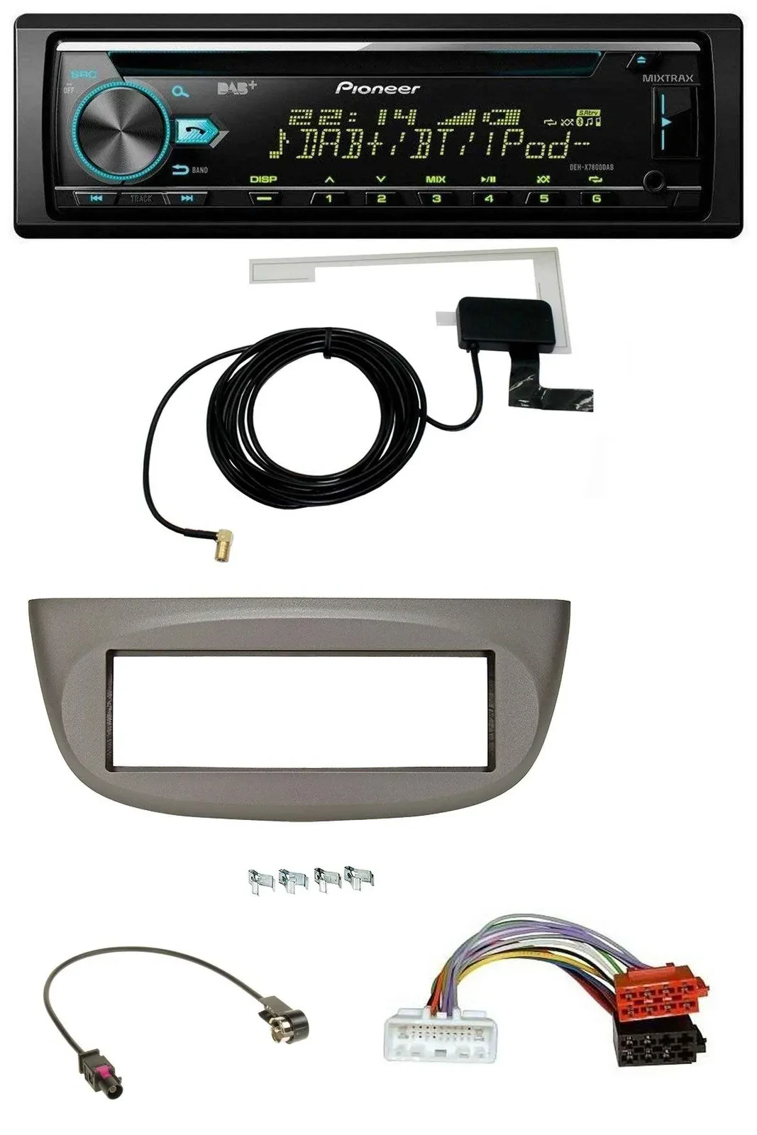 Pioneer MP3 AUX CD USB DAB Autoradio für Renault Twingo ab 2015 beige-grau