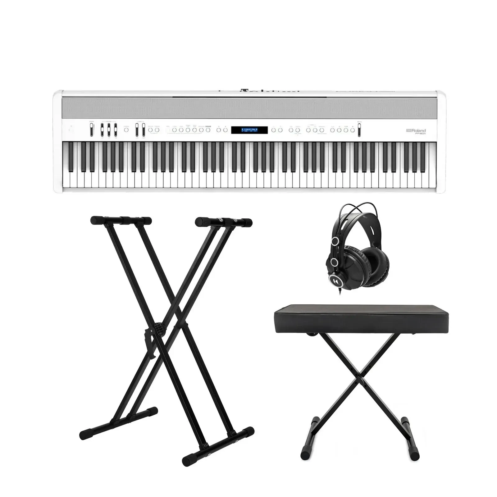 Roland FP-60X-WH 88-Key Digital Piano White with Stand Bench and Headphones