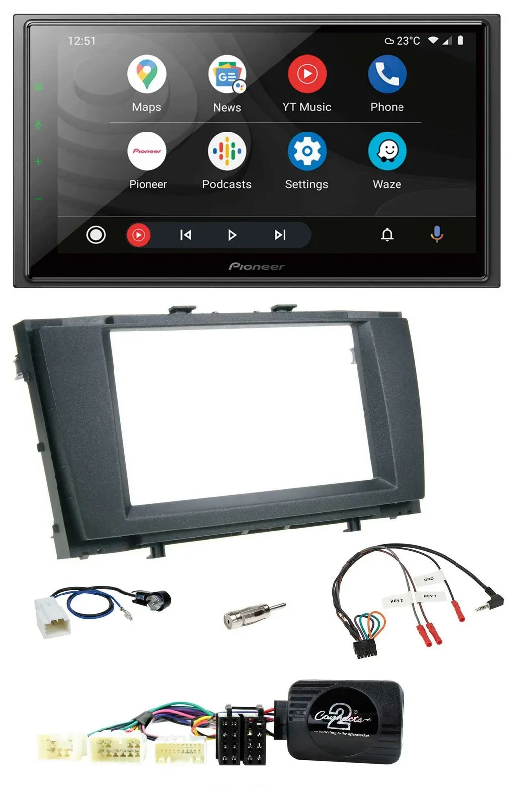 Автомагнитола для Toyota Avensis 2009–2011 Pioneer 2 DIN, DAB, Bluetooth, USB, совместимая с кнопками на руле