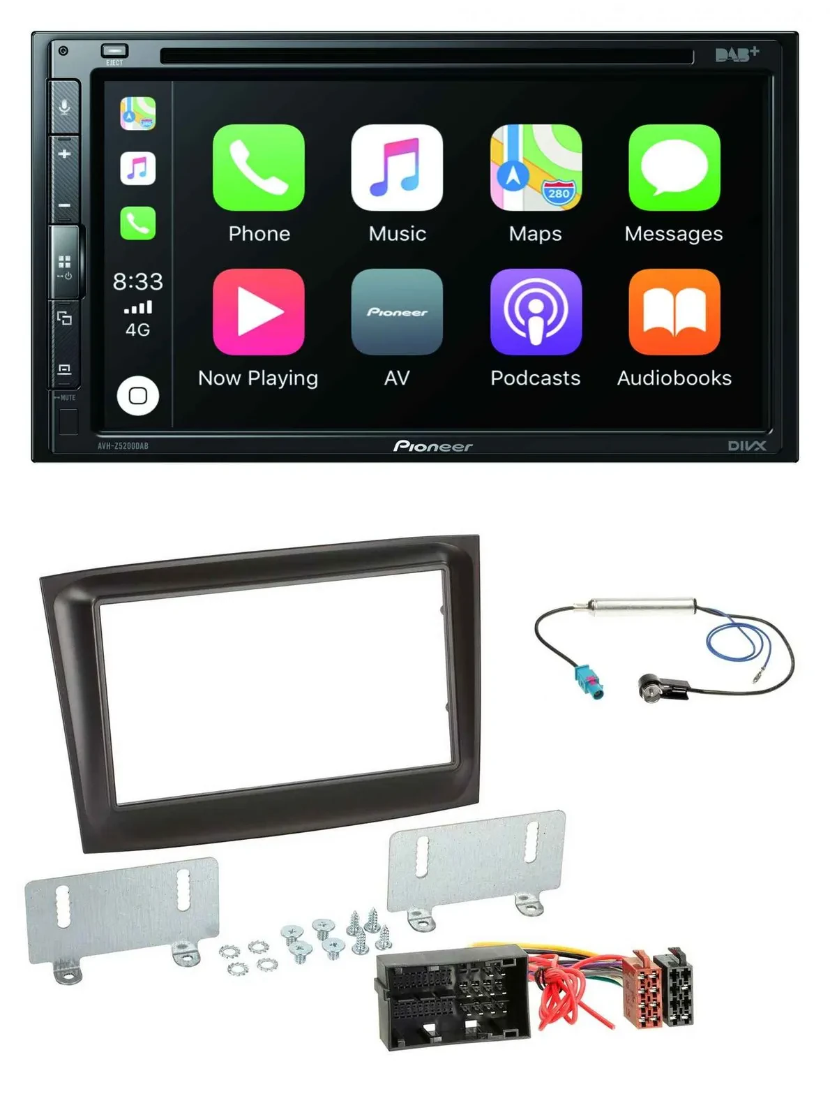 Автомагнитола Pioneer 2 DIN DVD MP3 DAB Bluetooth USB для Fiat Doblo (с 2015) черная