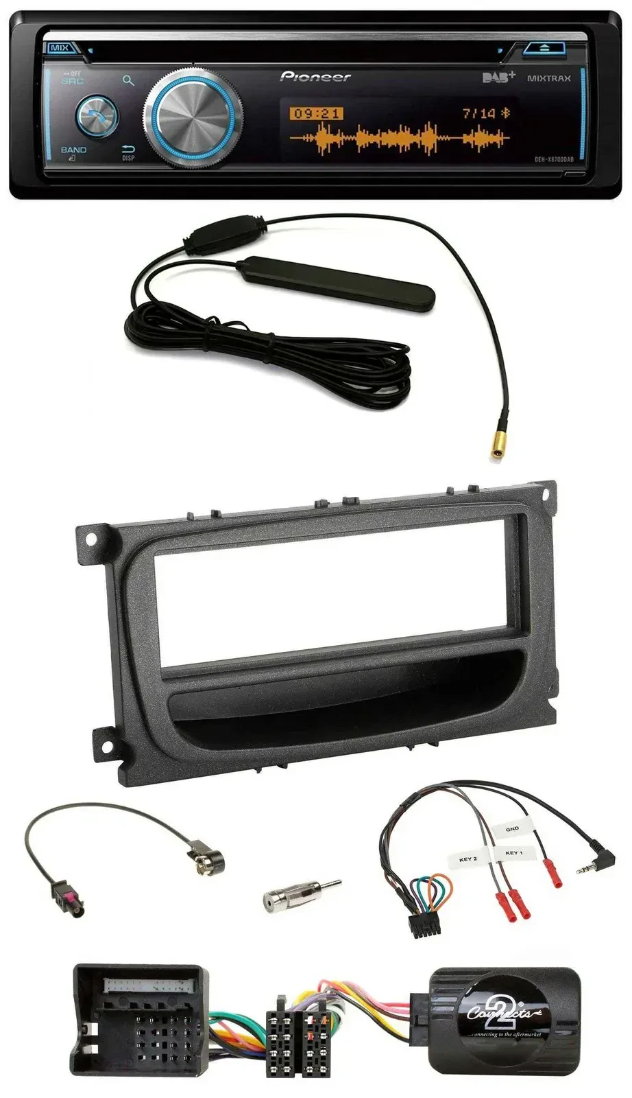 Автомагнитола Pioneer для Ford Mondeo/S-Max 2007–2014 CD USB Bluetooth DAB чёрная с поддержкой кнопок на руле