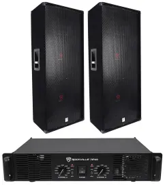 (2) Rockville RSG15.24 Dual 15” PA Speakers + Rockville RPA9 Power Amplifier Amp