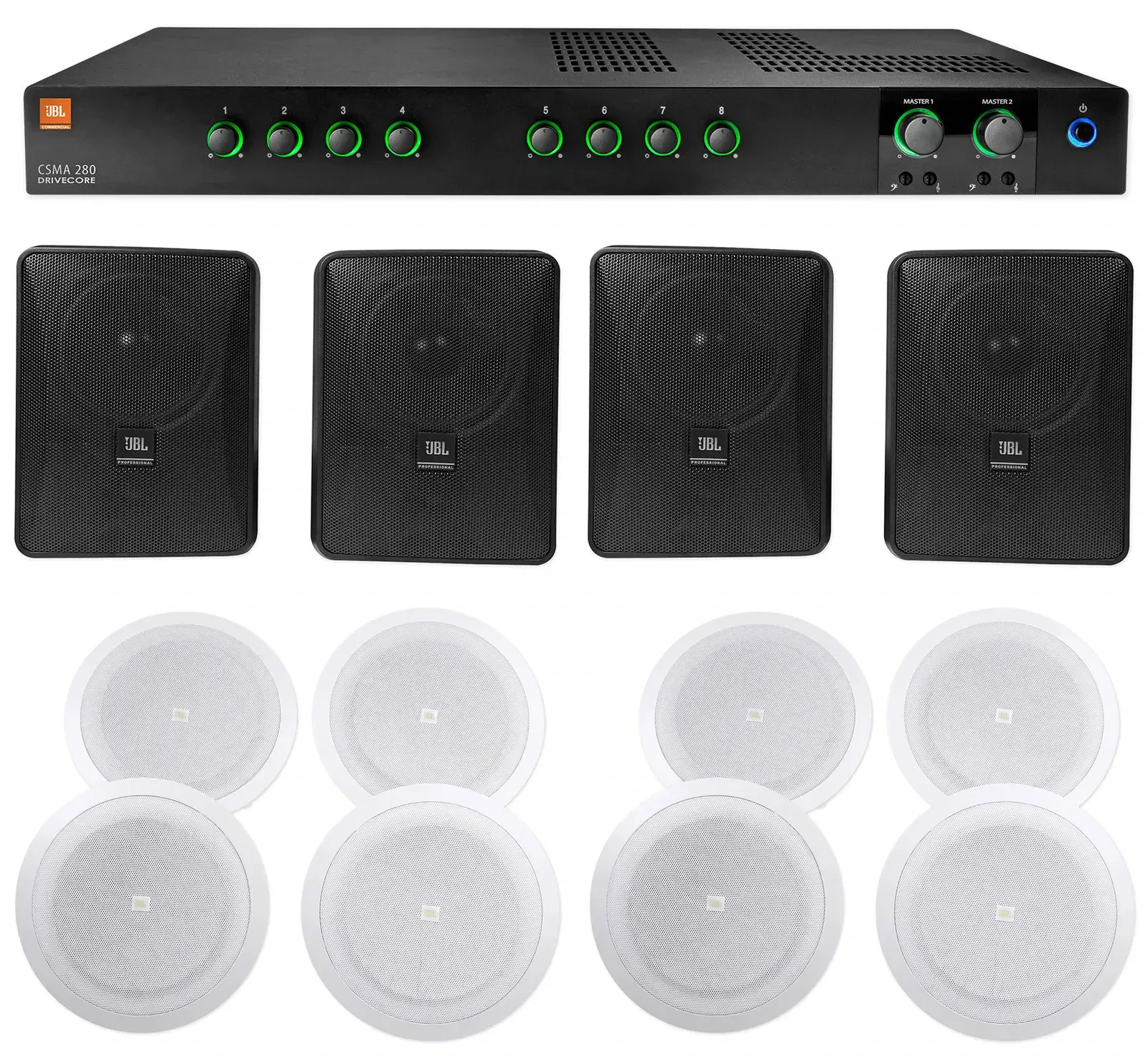 JBL CSMA280 Commercial Amplifier+(4) 6.5" Black+(8) 8" Ceiing Speakers