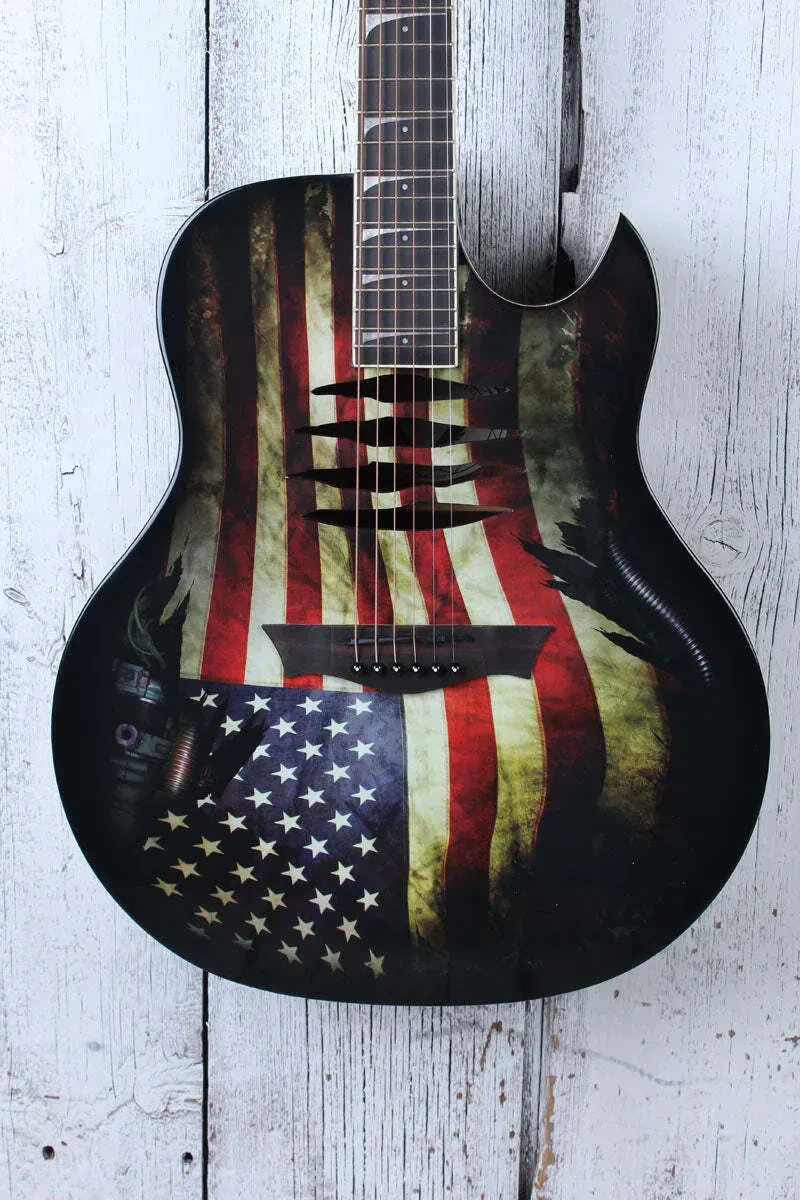 Dean Mako Valor USA Flag Acoustic Electric Guitar War Torn American Flag Finish