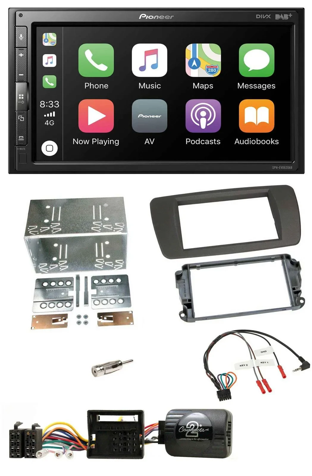 Pioneer USB Lenkrad DAB 2DIN Bluetooth Autoradio für Seat Ibiza ab 08 tuam-grey
