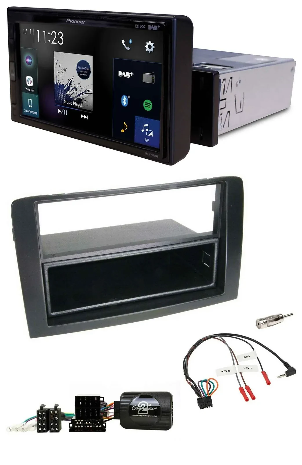 Pioneer DAB Lenkrad Bluetooth USB Autoradio für Fiat Idea 2006-2012 schwarz