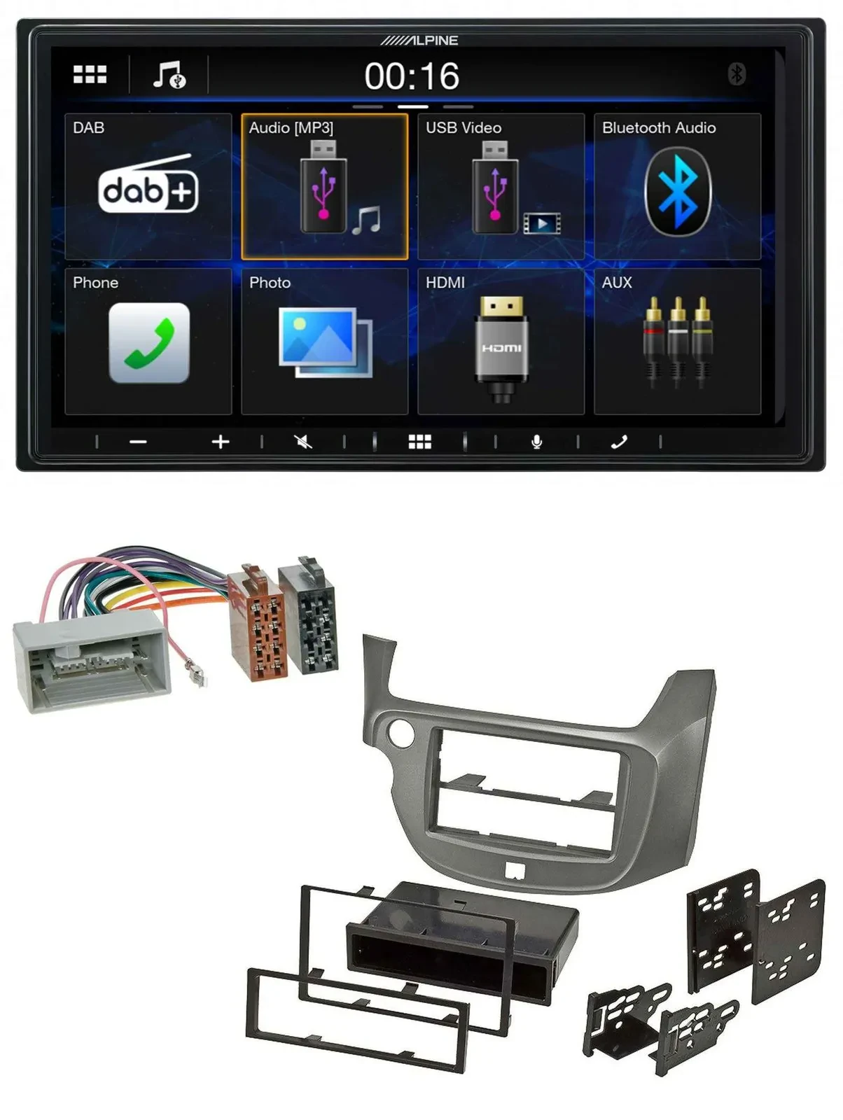 Alpine Bluetooth 2DIN MP3 DAB USB Autoradio für Honda Jazz ab 09 silber