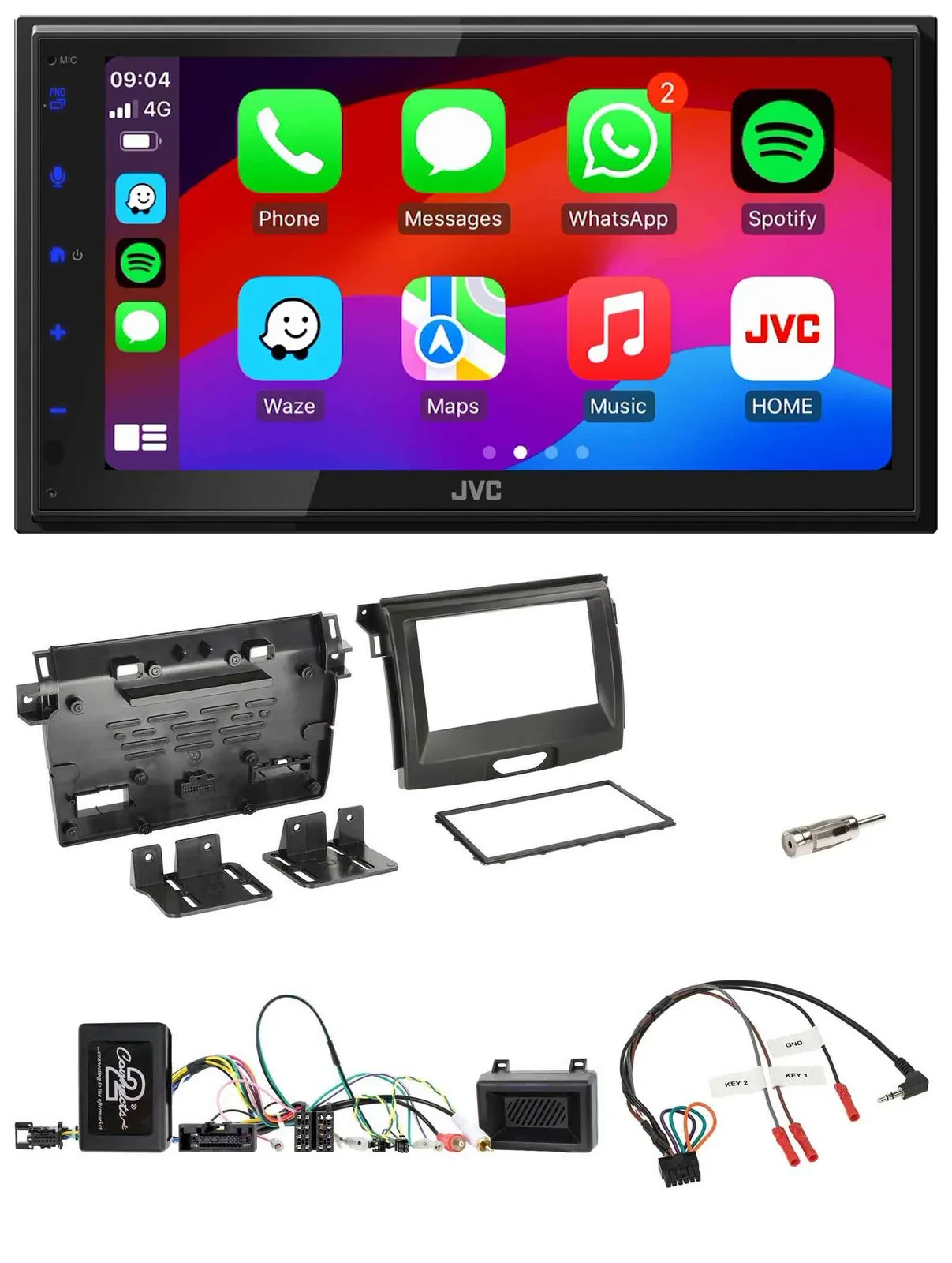 Автомагнитола для Ford Ranger JVC 2-DIN, Bluetooth, DAB, USB, поддержка кнопок на руле