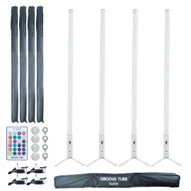 DJ Stage Party LED Tube Effect Accent Lights 4-Pack w Travel Cases & Remote W...