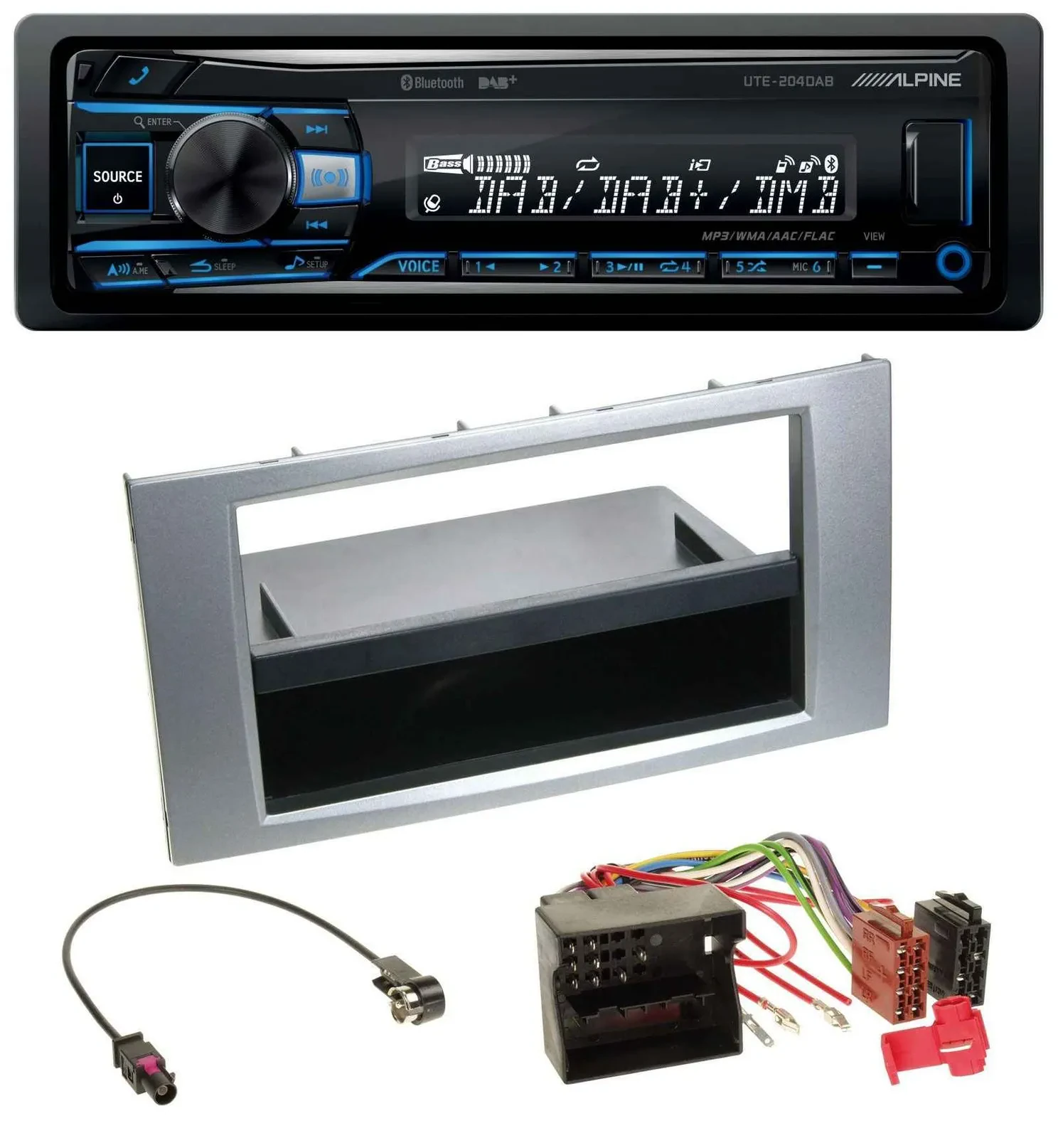 Alpine USB Bluetooth DAB MP3 Autoradio für Ford Fiesta Focus 2004-2008 silber