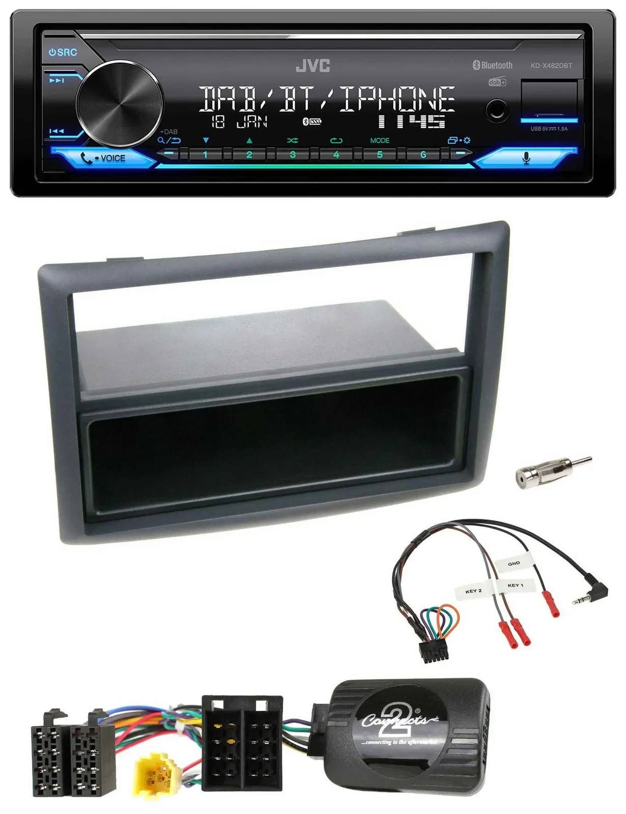 JVC Bluetooth DAB USB Lenkrad Autoradio für Renault Megane 2007-2008 schwarz