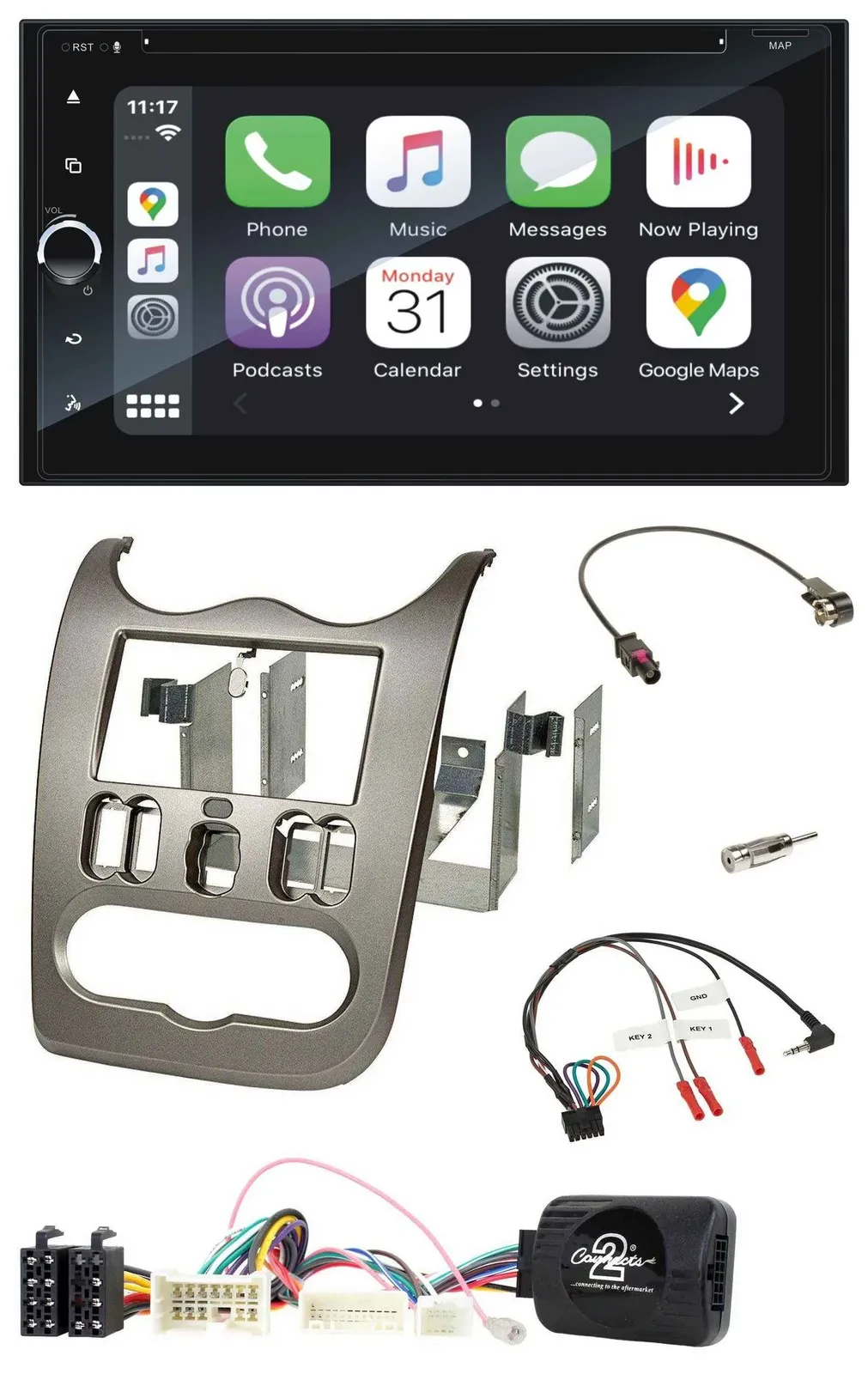 Blaupunkt DAB USB Bluetooth Lenkrad 2DIN TMC Navigation für Dacia ab 2012 dunkel