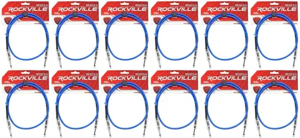 Инструментальный кабель Rockville RCGT3.0BL Blue 0.9 м (12 штук)