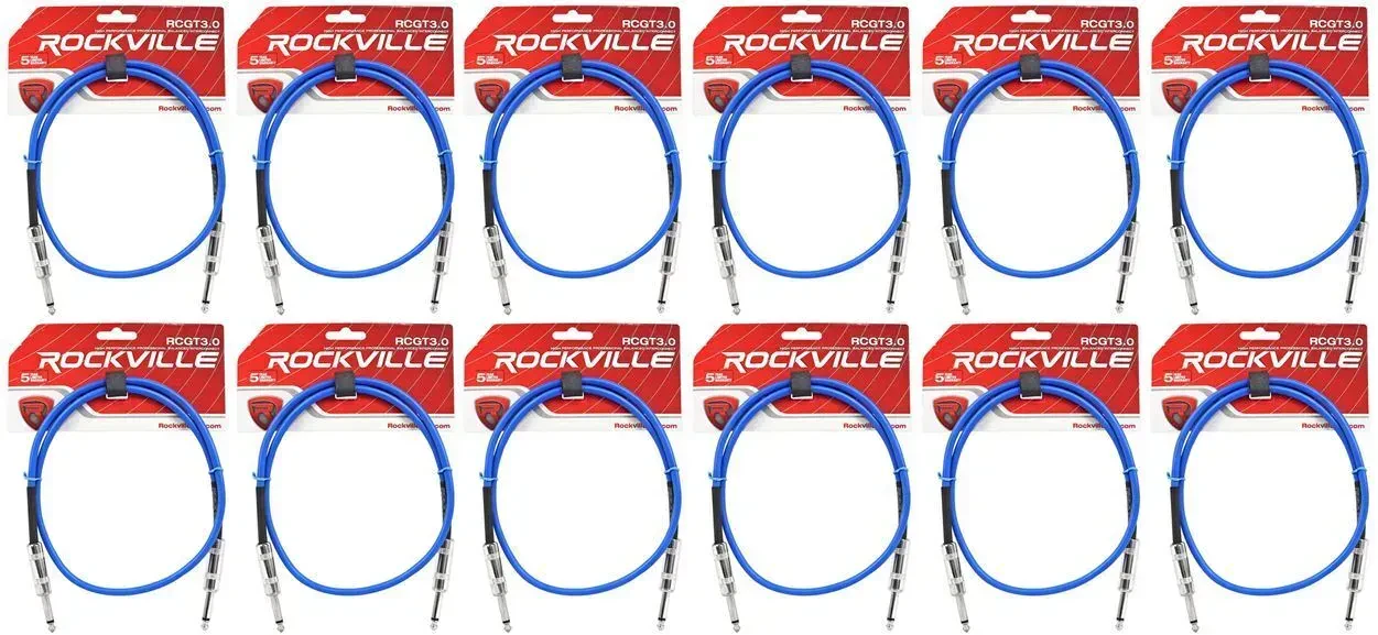 Инструментальный кабель Rockville RCGT3.0BL Blue 0.9 м (12 штук)