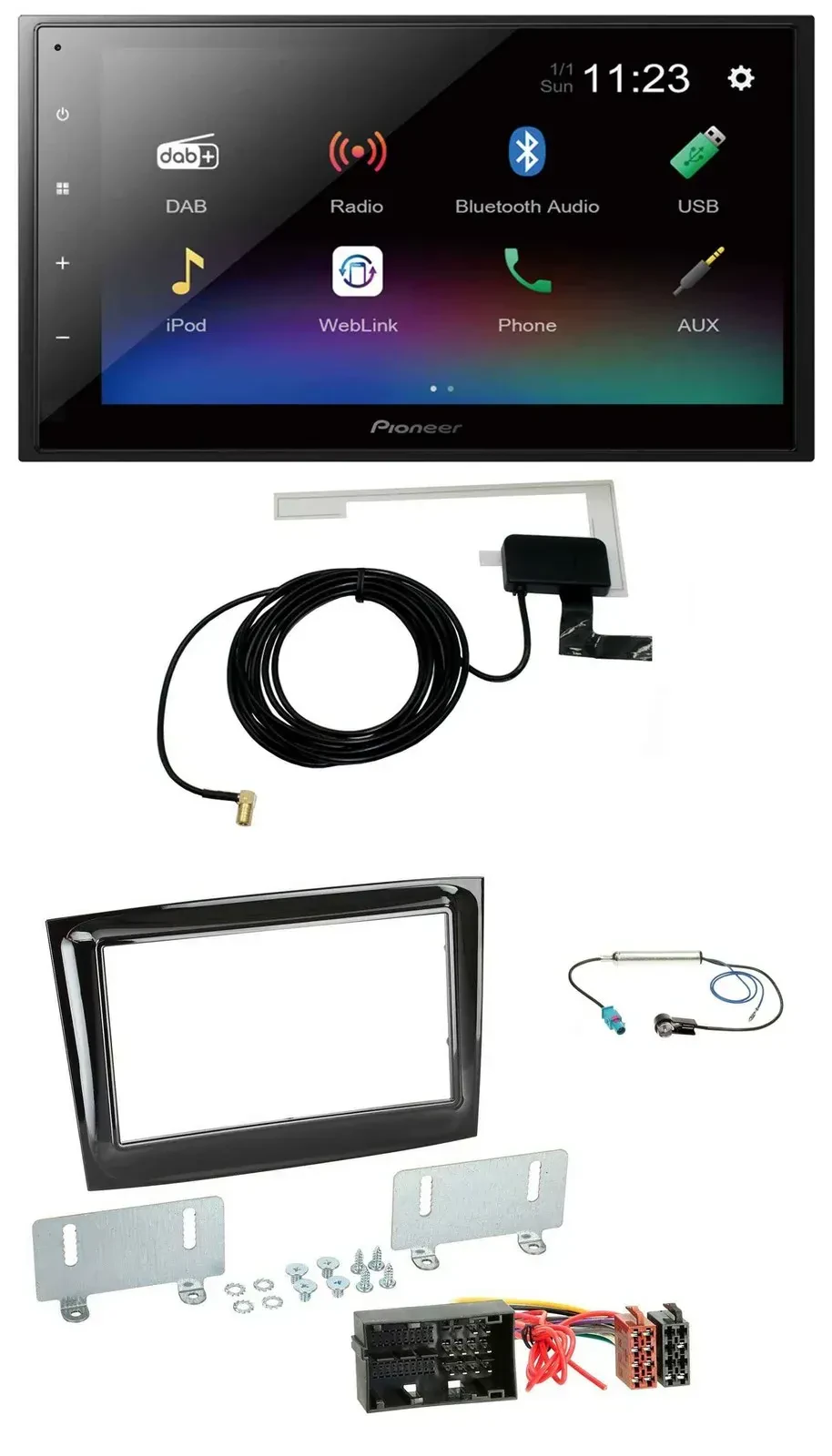 Автомагнитола Pioneer 2DIN, DAB, Bluetooth, USB, для Fiat Doblo (с 2015), цвет: черный (piano black)