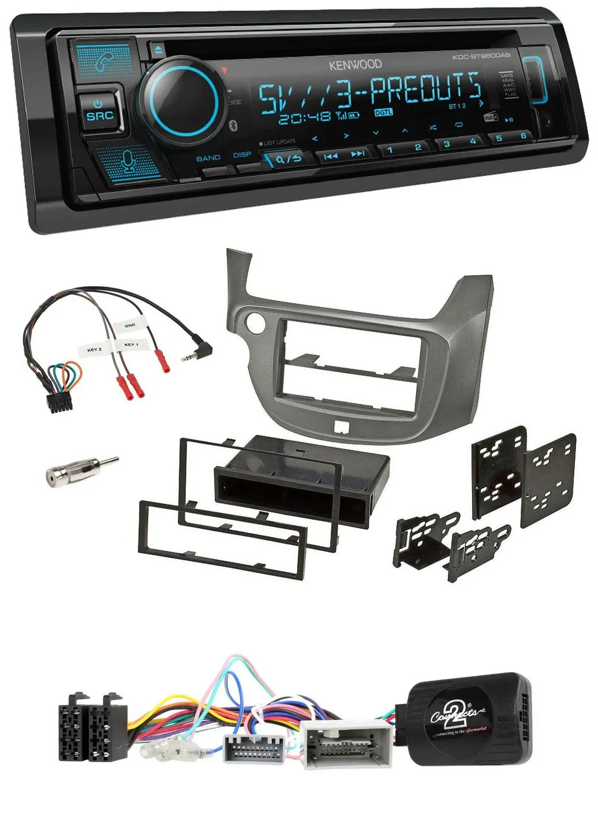 Автомагнитола для Honda Jazz (с 2014) Kenwood Bluetooth, USB, CD, DAB, серебристая