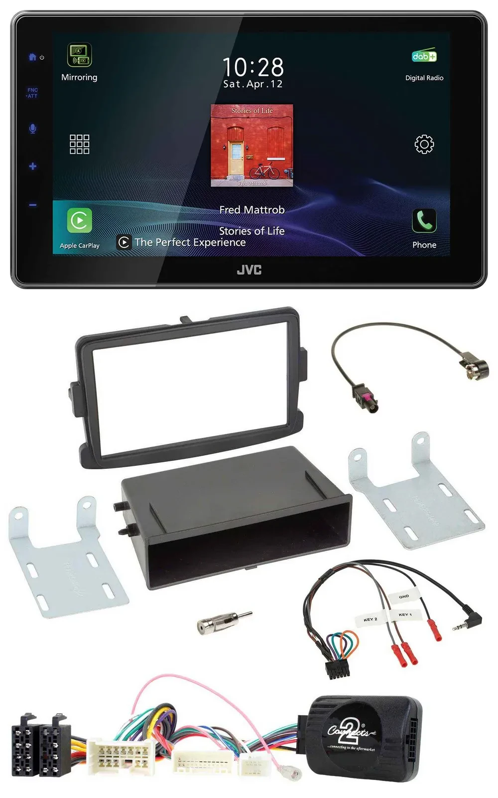 JVC DAB Lenkrad Bluetooth USB Autoradio für Dacia Logan Sandero ab 12 schwarz