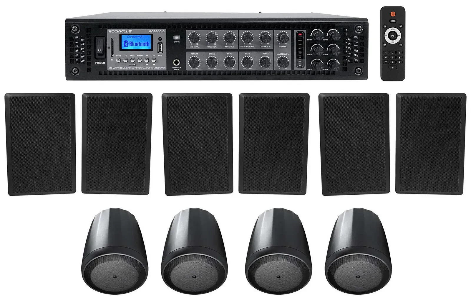 Трансляционный усилитель Rockville RCS350-6+3) Rock Slim 70B+Control 65 P/T с комплектом акустики