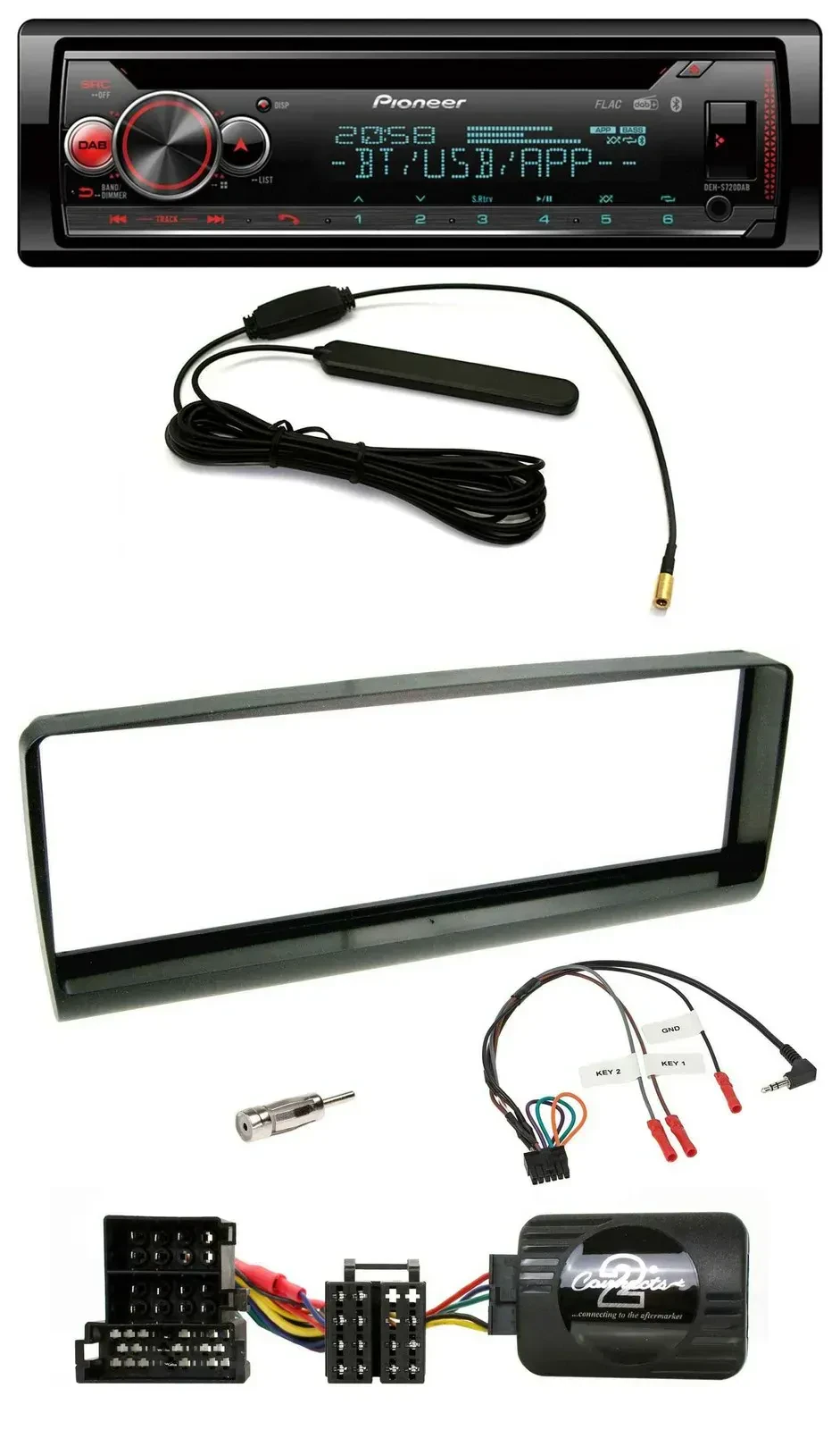 Автомагнитола для Alfa Romeo 156 (2000–2001) Pioneer CD, USB, DAB, Bluetooth, поддержка кнопок на руле, черная