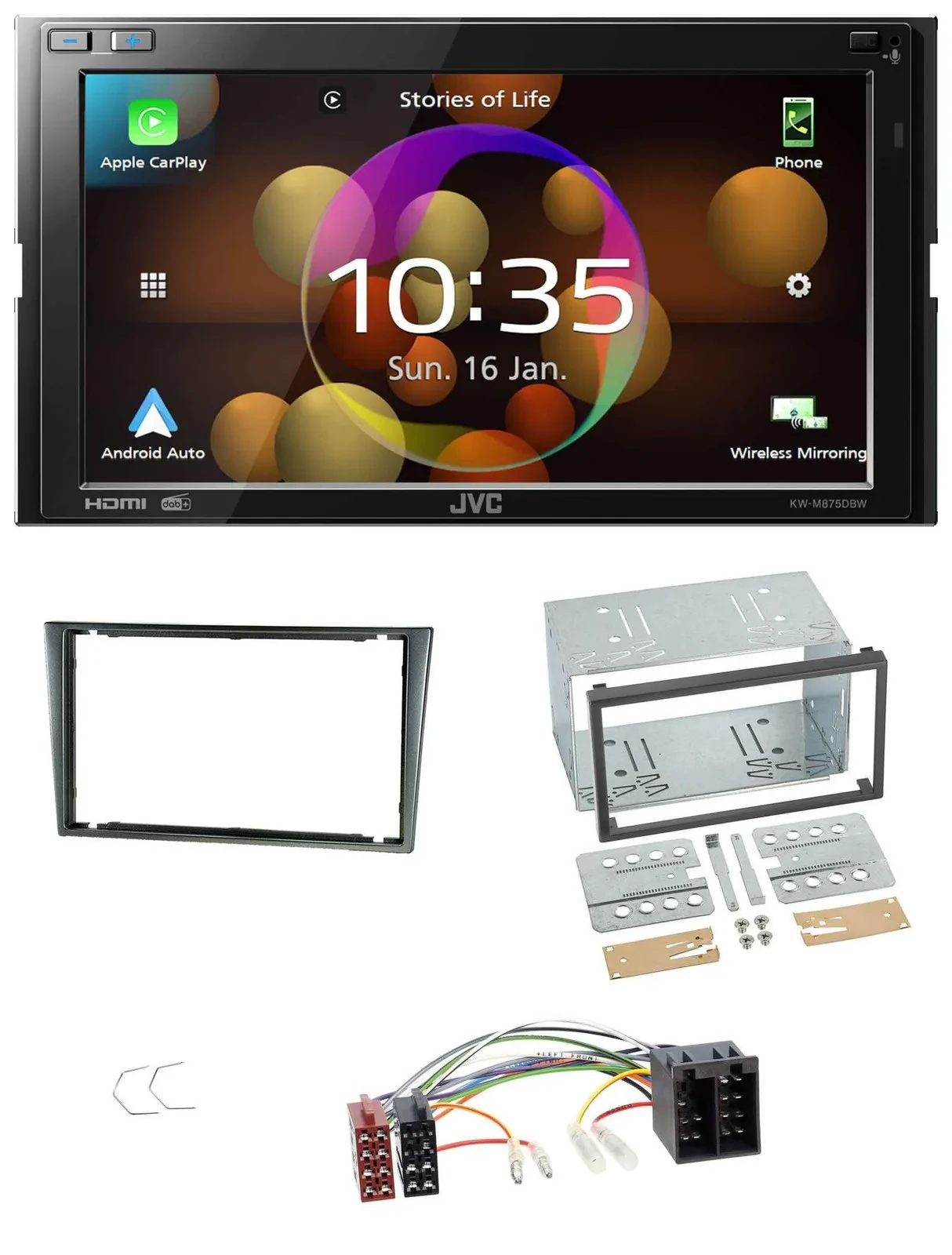 JVC DAB MP3 2DIN Bluetooth USB Autoradio für Opel Corsa C ISO 2000-2004 aluminiu