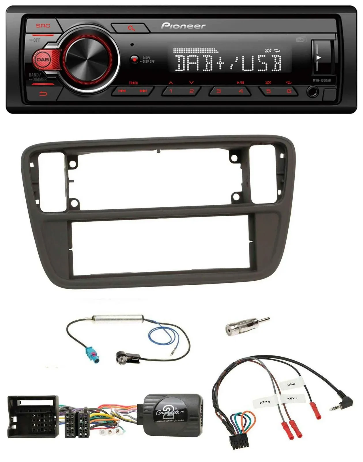 Pioneer MP3 1DIN DAB USB Lenkrad Autoradio für VW Up AA AAN 11-16 schwarz