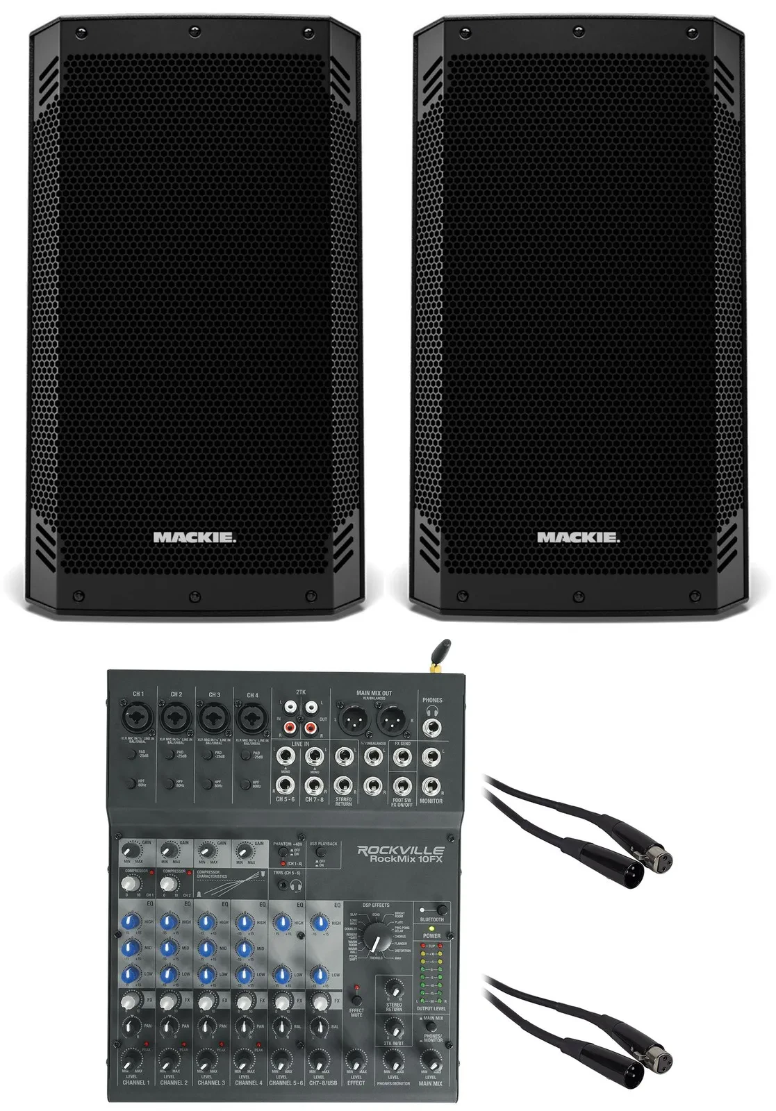 (2) Mackie Thrash12 v2 12" 1300w Powered DJ PA Speakers w/Bluetooth+Mixer+Cables