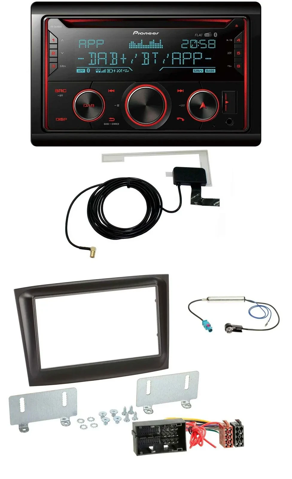 Автомагнитола для Fiat Doblo Pioneer 2-DIN MP3 DAB USB CD Bluetooth, черный (с 2015)
