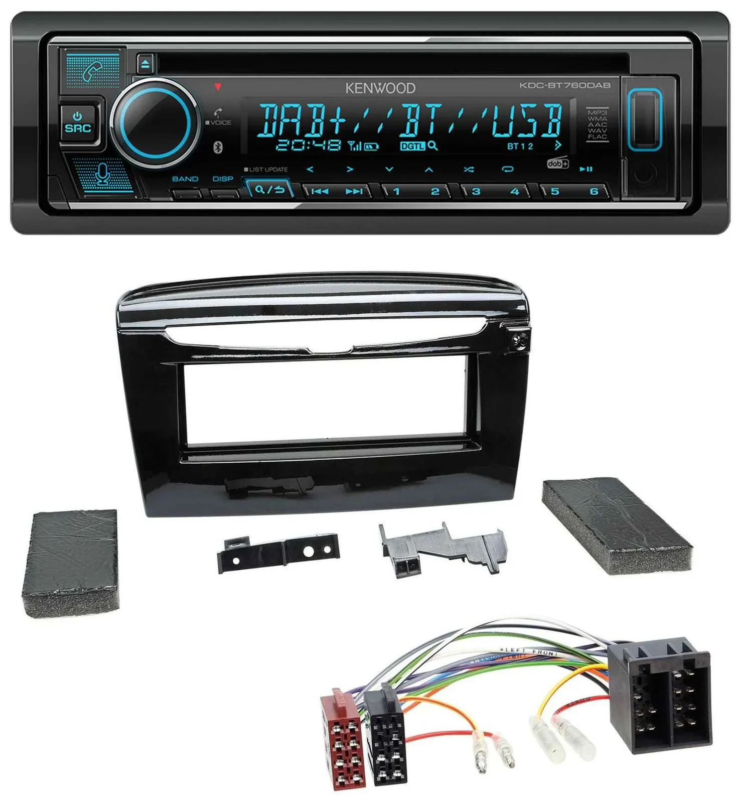 Автомагнитола Kenwood MP3 Bluetooth DAB USB CD для Lancia Y (с 2012), черный глянец