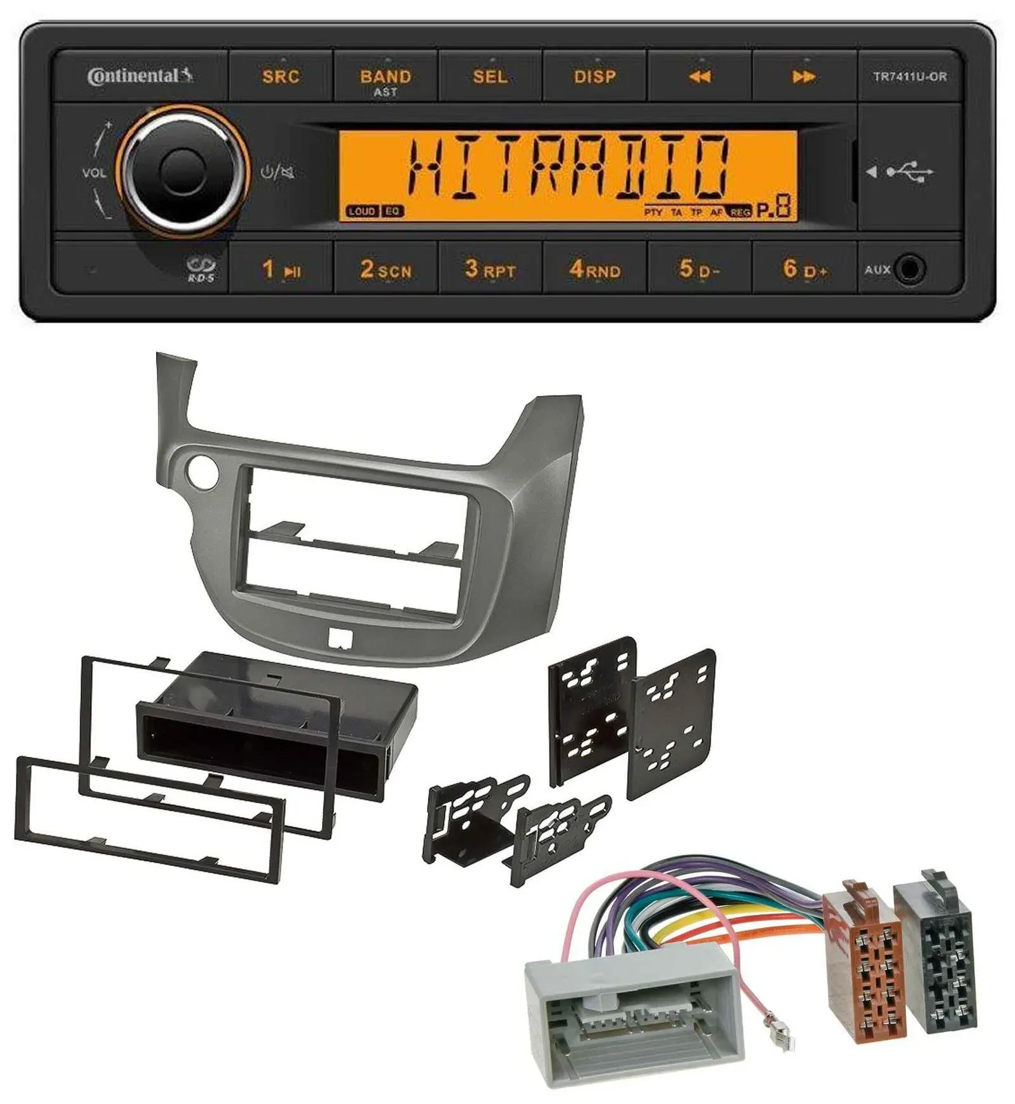 Автомагнитола для Honda Jazz Continental 1DIN USB AUX MP3 серебристая