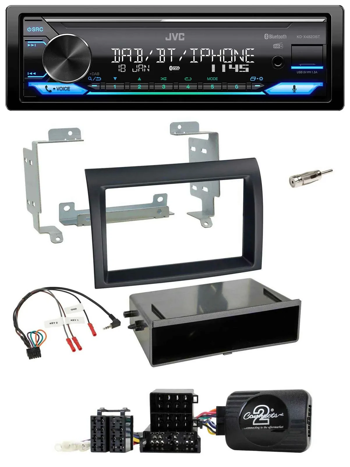 JVC Bluetooth DAB USB Lenkrad Autoradio für Fiat Ducato 06-08 schwarz