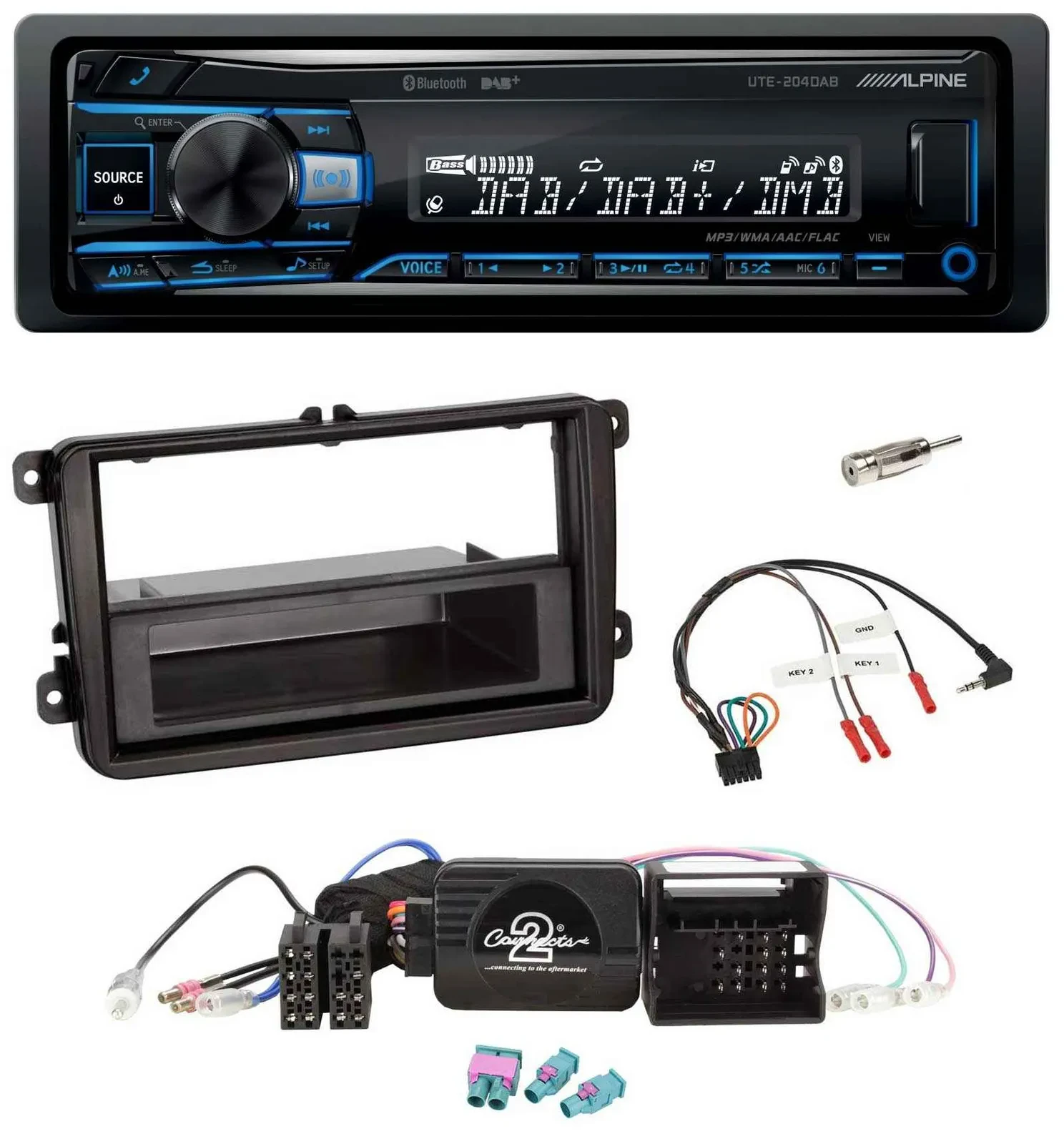 Alpine USB Bluetooth DAB Lenkrad Autoradio für VW Passat Polo Scirocco Sharan Ti