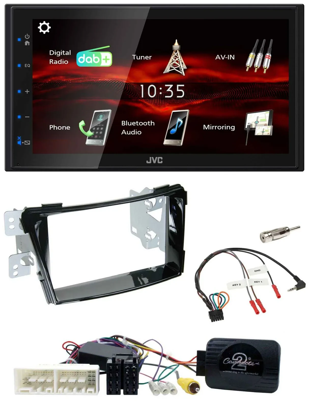 Автомагнитола JVC 2-DIN, USB, Bluetooth, DAB, для Hyundai i40 (с 2016), черный глянец