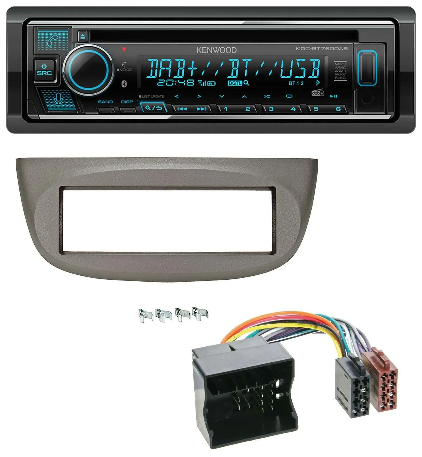 Kenwood MP3 Bluetooth DAB USB CD Autoradio für Renault Twingo 07-14 beige-grau