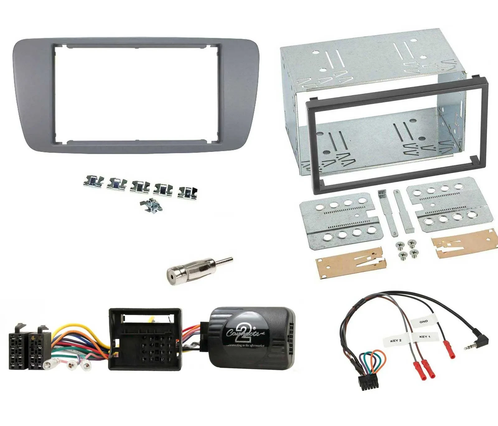 Einbauset Lenkradadapter Doppel DIN Autoradio für Seat Ibiza ab 08 conemaragrau