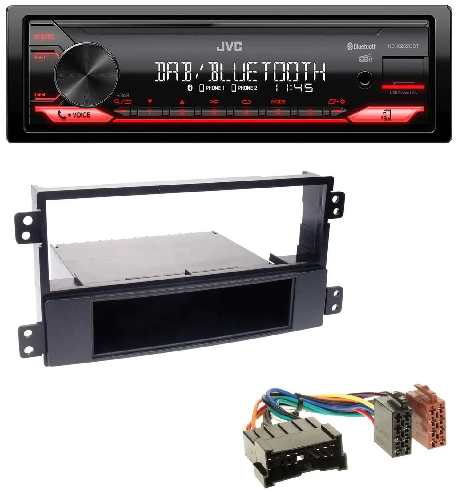 Автомагнитола для Hyundai Sonata NF 2002–2005 JVC Bluetooth, USB, DAB, MP3, черный