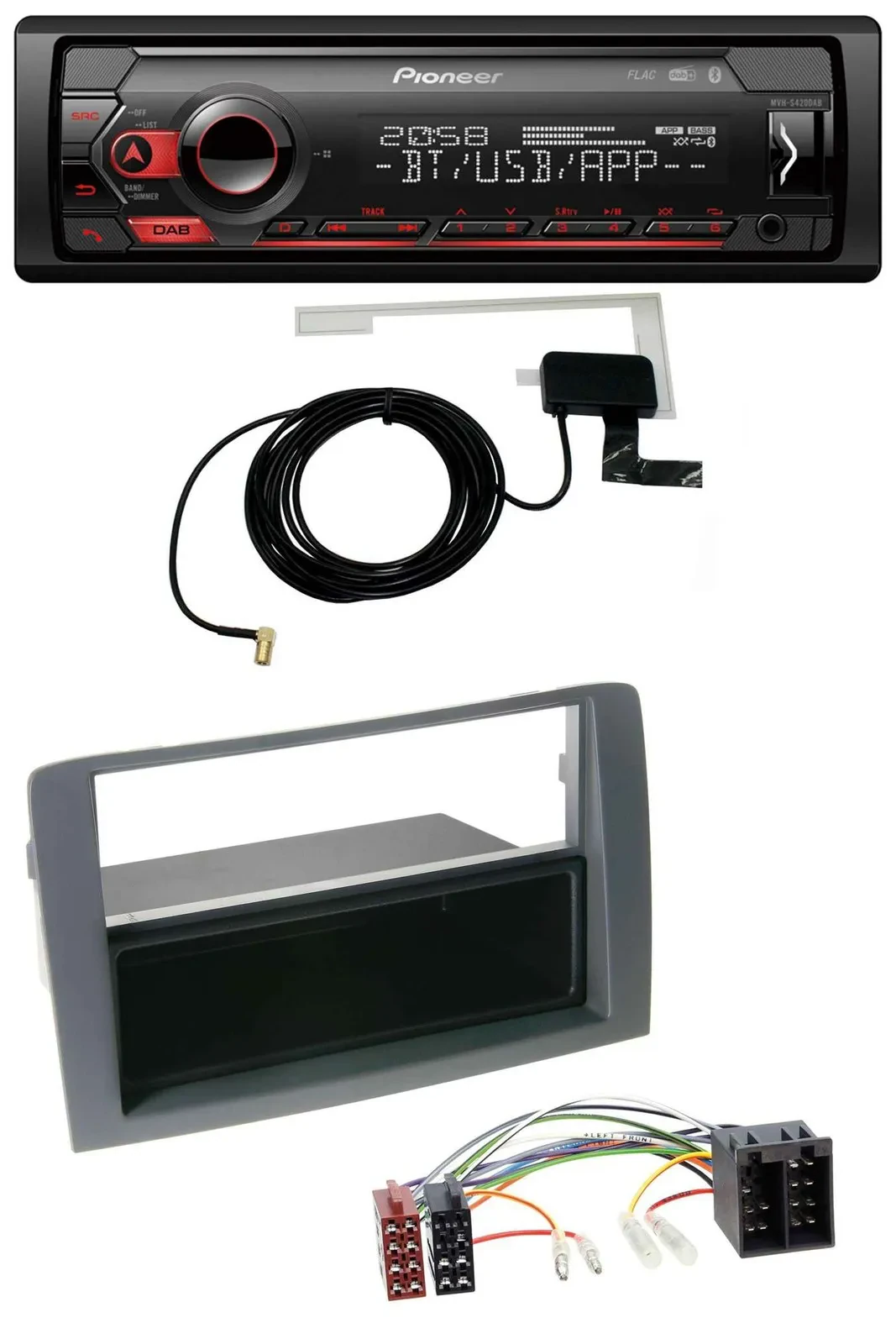 Автомагнитола Pioneer DAB USB MP3 Bluetooth для Fiat Idea (350, 2003–2011), серый