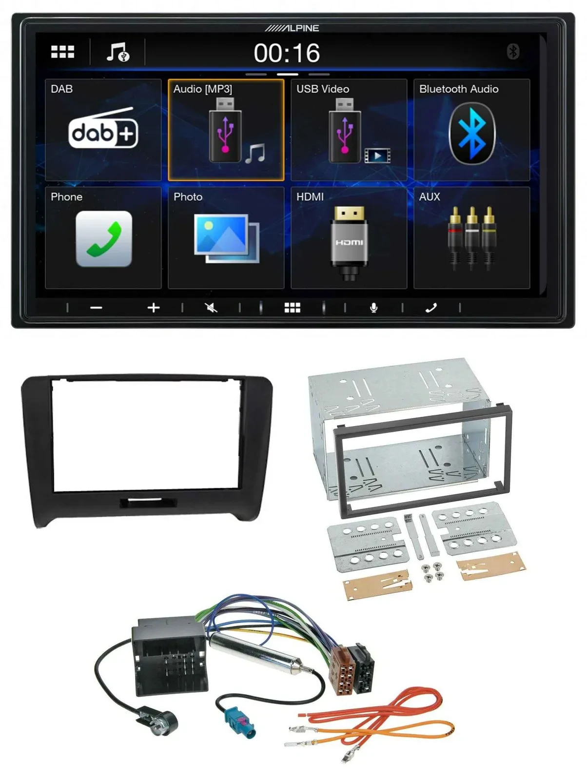 Alpine Bluetooth 2DIN MP3 DAB USB Autoradio für Audi TT (06-14) Quadlock