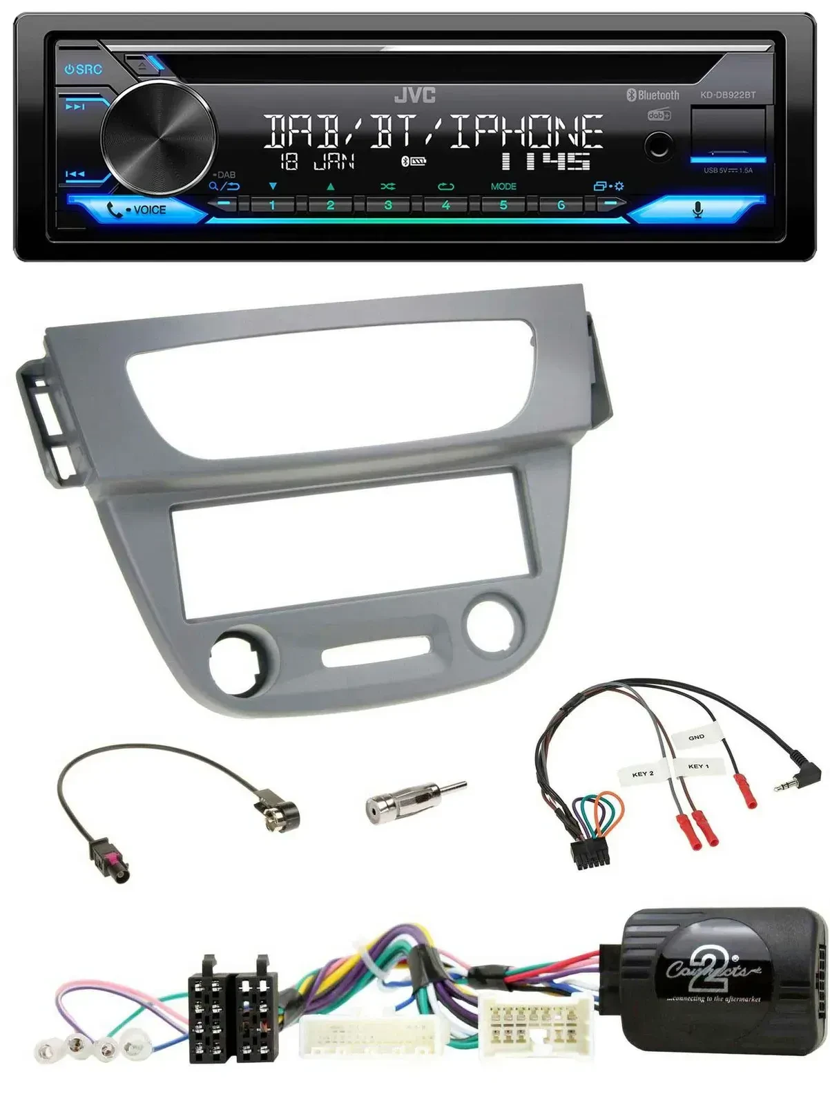 Автомагнитола JVC CD/USB/Bluetooth/DAB для Renault Megane 3 (2012–2014), серый