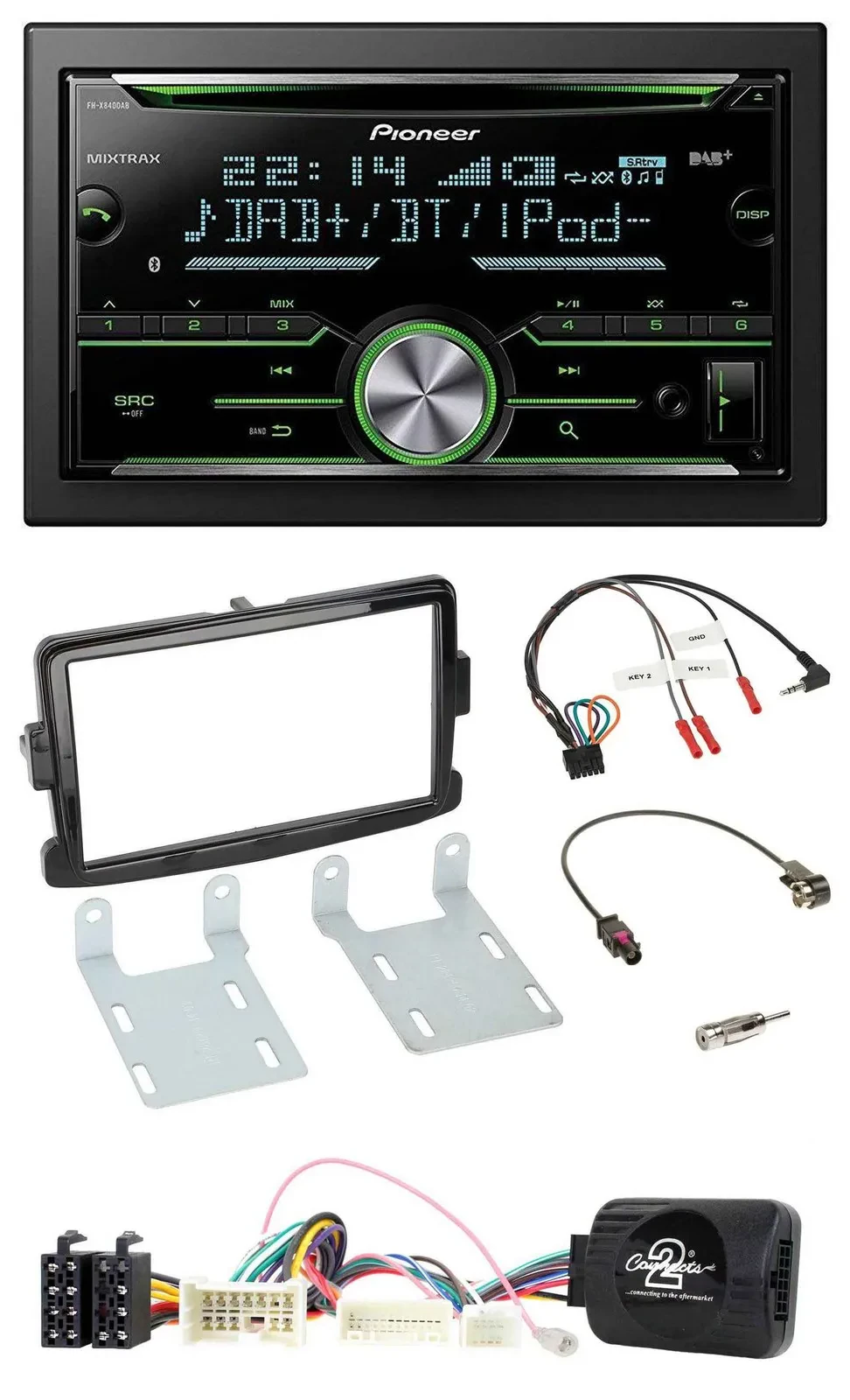 Pioneer Bluetooth Lenkrad DAB 2DIN USB CD Autoradio für Dacia Sandero ab 13 pian