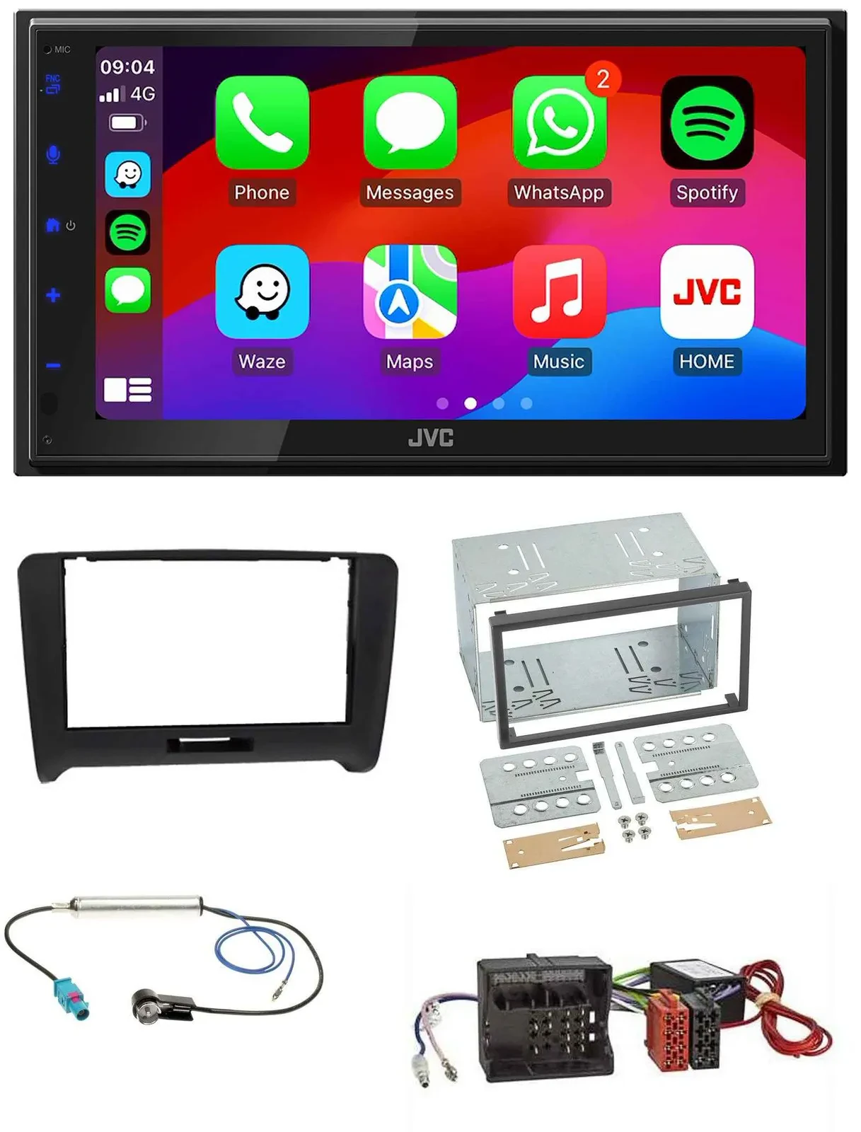 JVC Bluetooth USB MP3 2DIN DAB Autoradio für Audi TT 06-14 Aktivsystem Quadlock