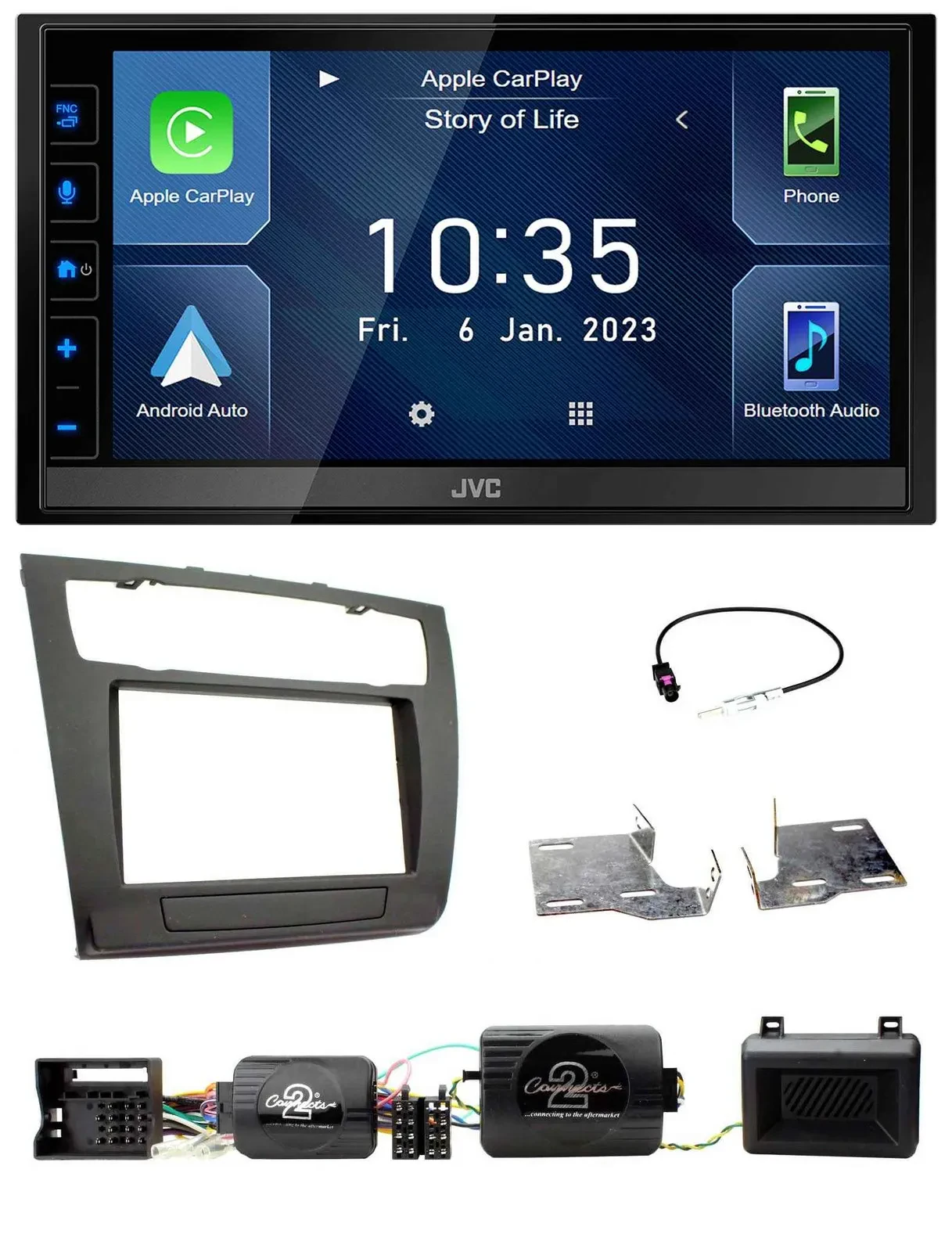 JVC DAB Bluetooth Lenkrad USB 2DIN Autoradio für BMW 1er PDC aut. Klima E87/E88/
