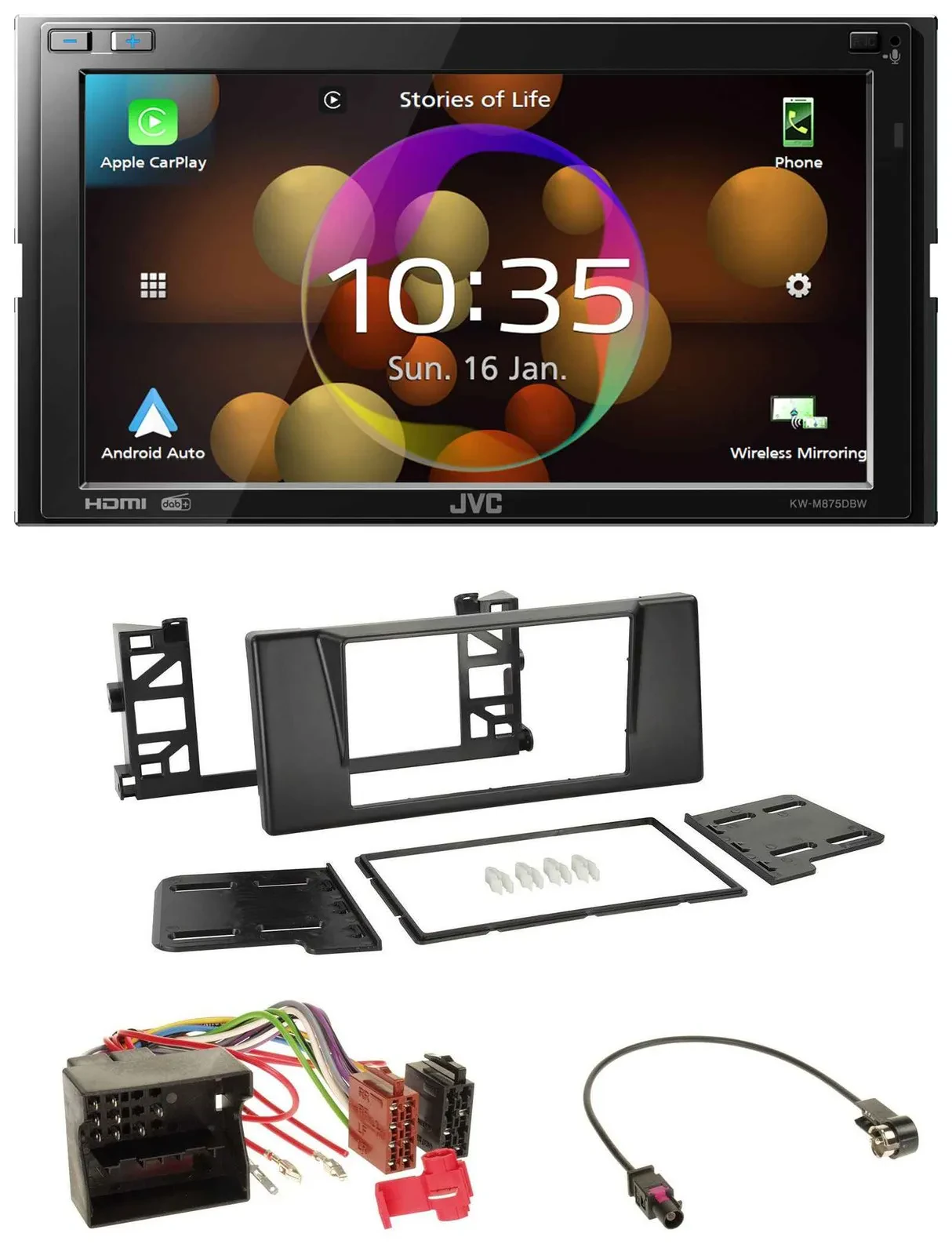 JVC DAB MP3 2DIN Bluetooth USB Autoradio für BMW 5er E39 X5 Quadlock