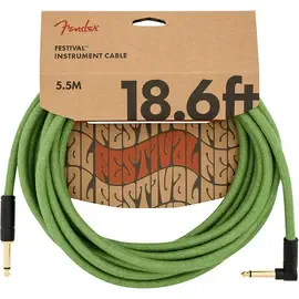 Инструментальный кабель Fender Festival Pure Hemp Straight to Angle Instrument Cable 18.6 ft. Green