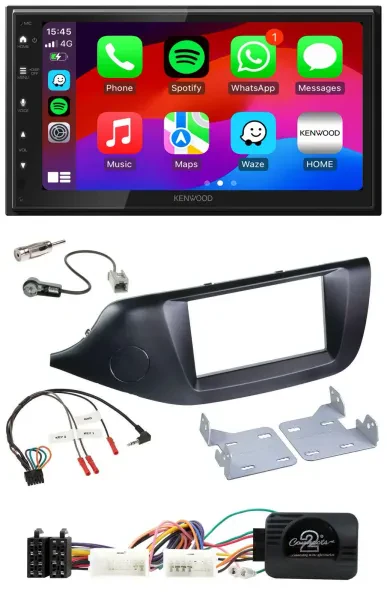 Kenwood Lenkrad USB DAB 2DIN Bluetooth Autoradio für Kia Ceed ab 2012 schwarz oh