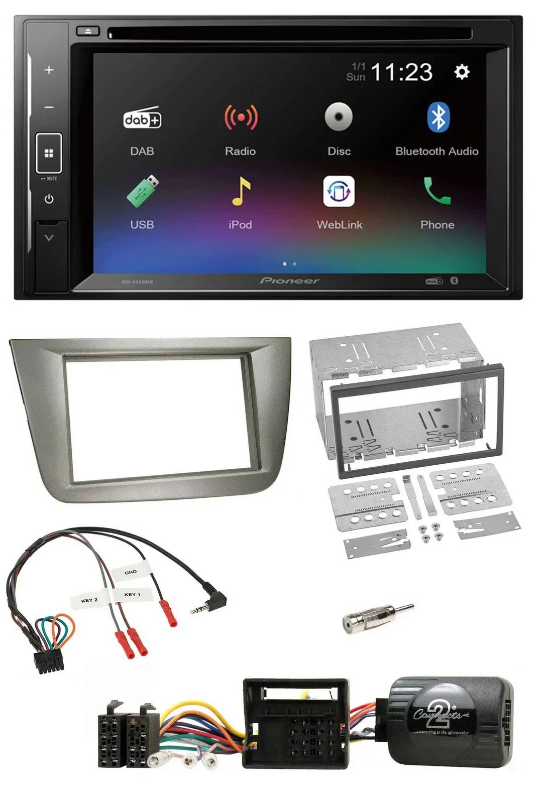 Pioneer Bluetooth Lenkrad USB 2DIN DAB DVD Autoradio für Seat Toledo Altea silbe