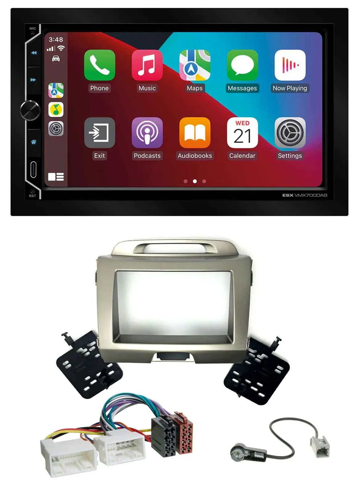 ESX 2DIN DAB USB MP3 Bluetooth Autoradio für Kia Sportage 3 SL 10-15 silber