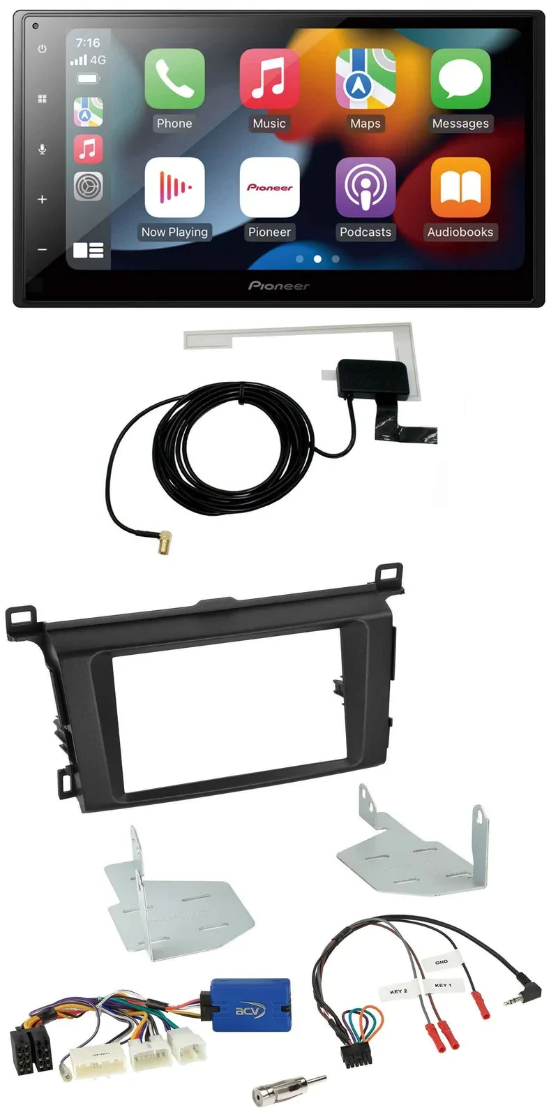 Автомагнитола Pioneer 2DIN, USB, Bluetooth, DAB, для Toyota RAV4 (с 2013), поддержка кнопок на руле