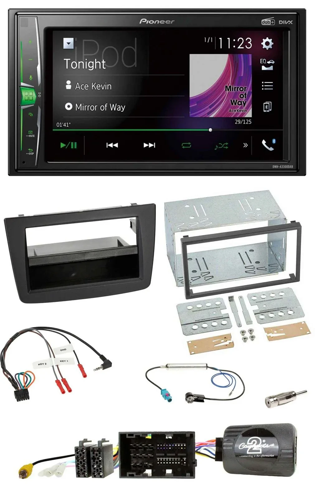 Автомагнитола для Alfa Romeo Mito 2014–2018 Pioneer 2-DIN DAB USB Bluetooth черный