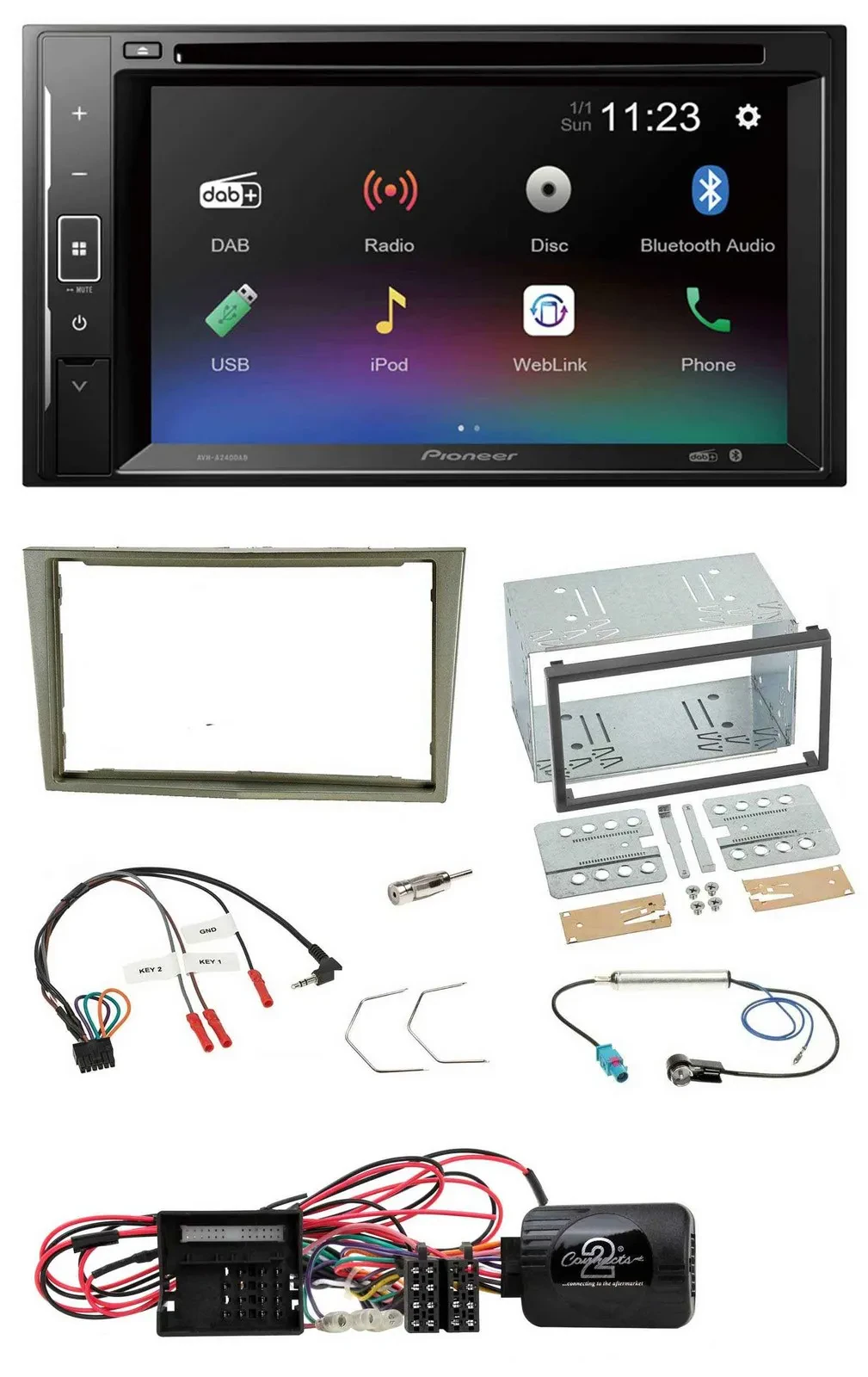 Pioneer Bluetooth Lenkrad USB 2DIN DAB DVD Autoradio für Opel Corsa D satin-ston
